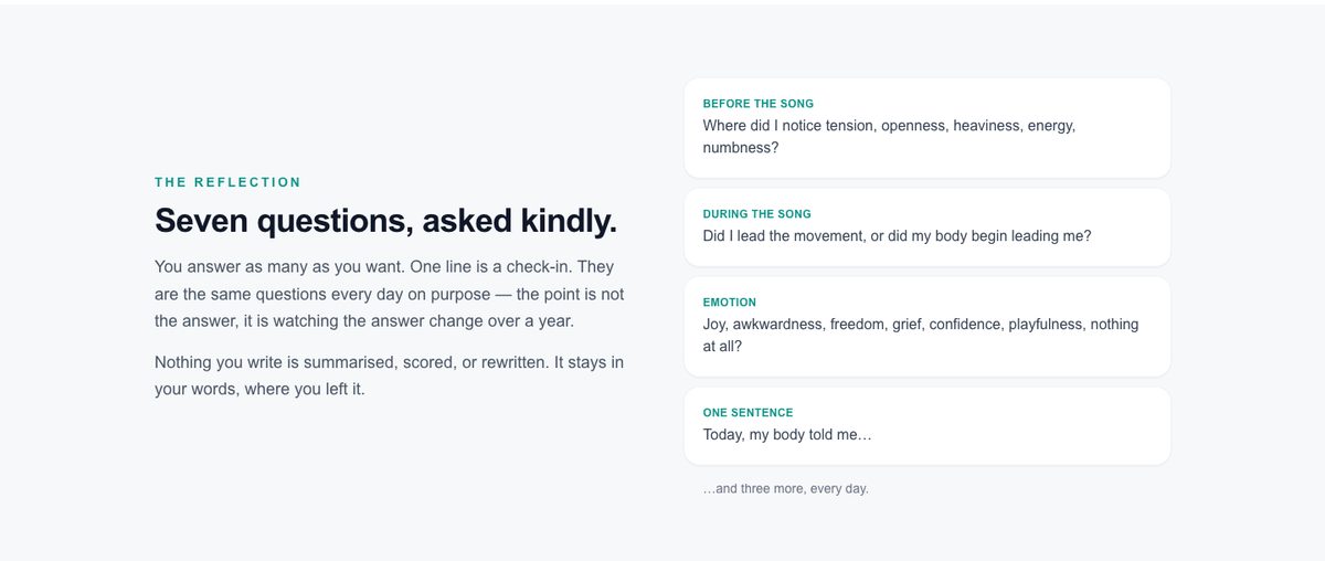 Screenshot: The daily reflection prompts