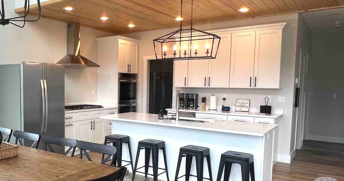 Bright modern kitchen island for retreat meals and gathering