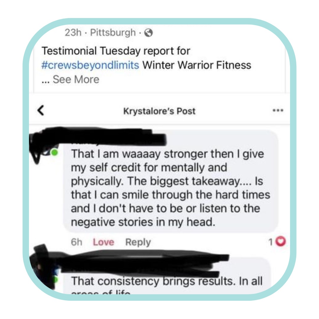 Winter Warrior fitness testimonial screenshot